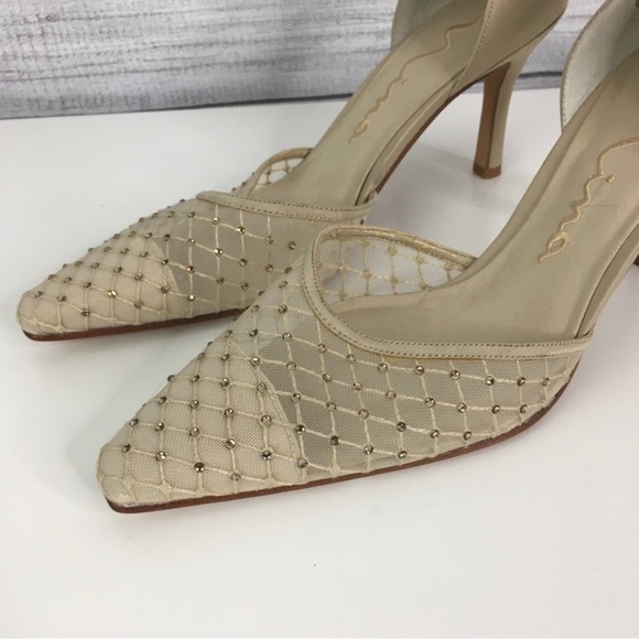 Nina Rhinestone Heels 7.5 Champagne Stiletto Lace - Picture 2 of 7